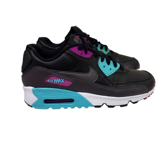 Nike Shoes Air Max 90 Black Leather 'South Beach' Sneakers Size Youth 5.5 - Picture 1 of 4